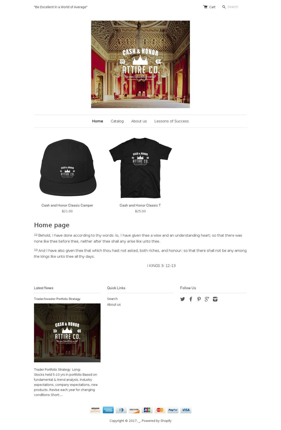 cashandhonor.com shopify website screenshot