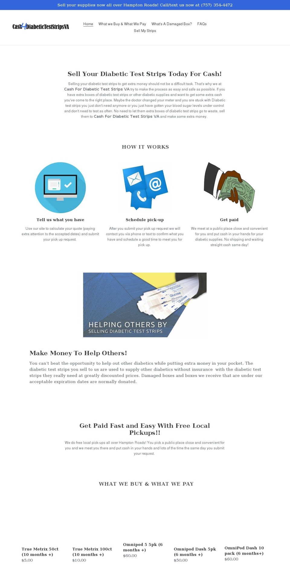 cashfordiabeticteststripsva.com shopify website screenshot