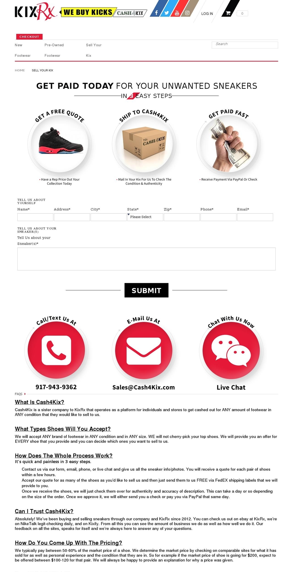 KixRx Shopify theme site example cashforkickz.com