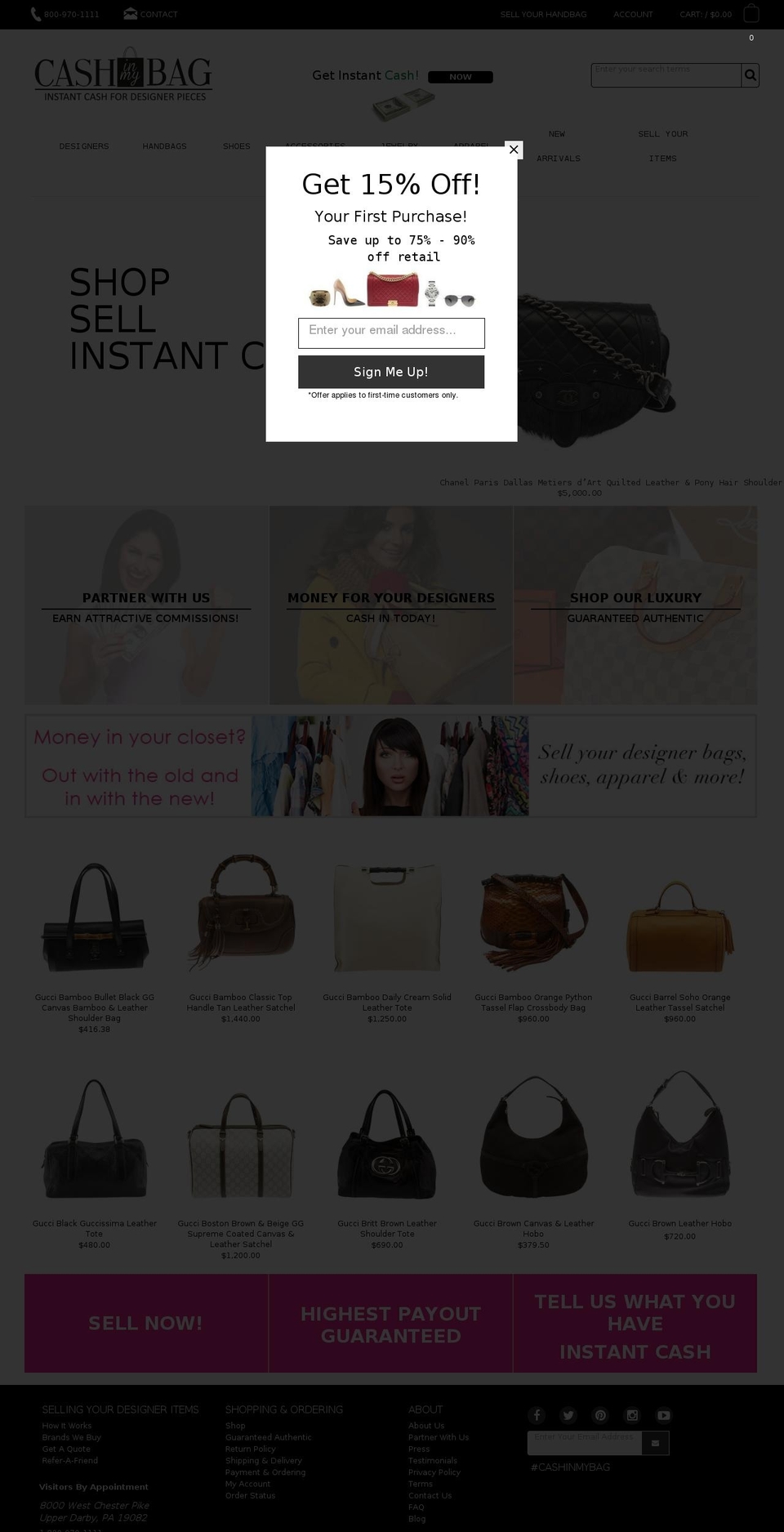 cashforyourbag.com shopify website screenshot