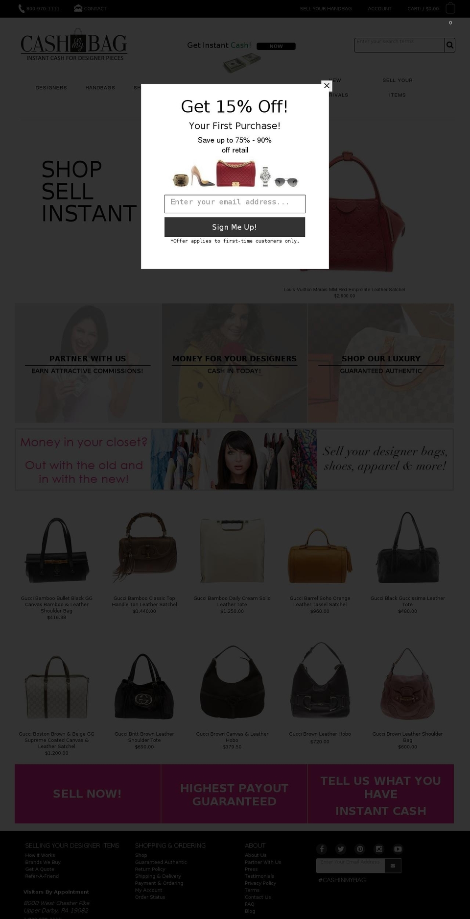 cashinmybag.com shopify website screenshot