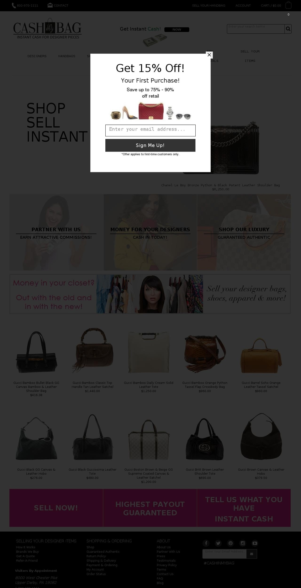 cashinmybags.com shopify website screenshot