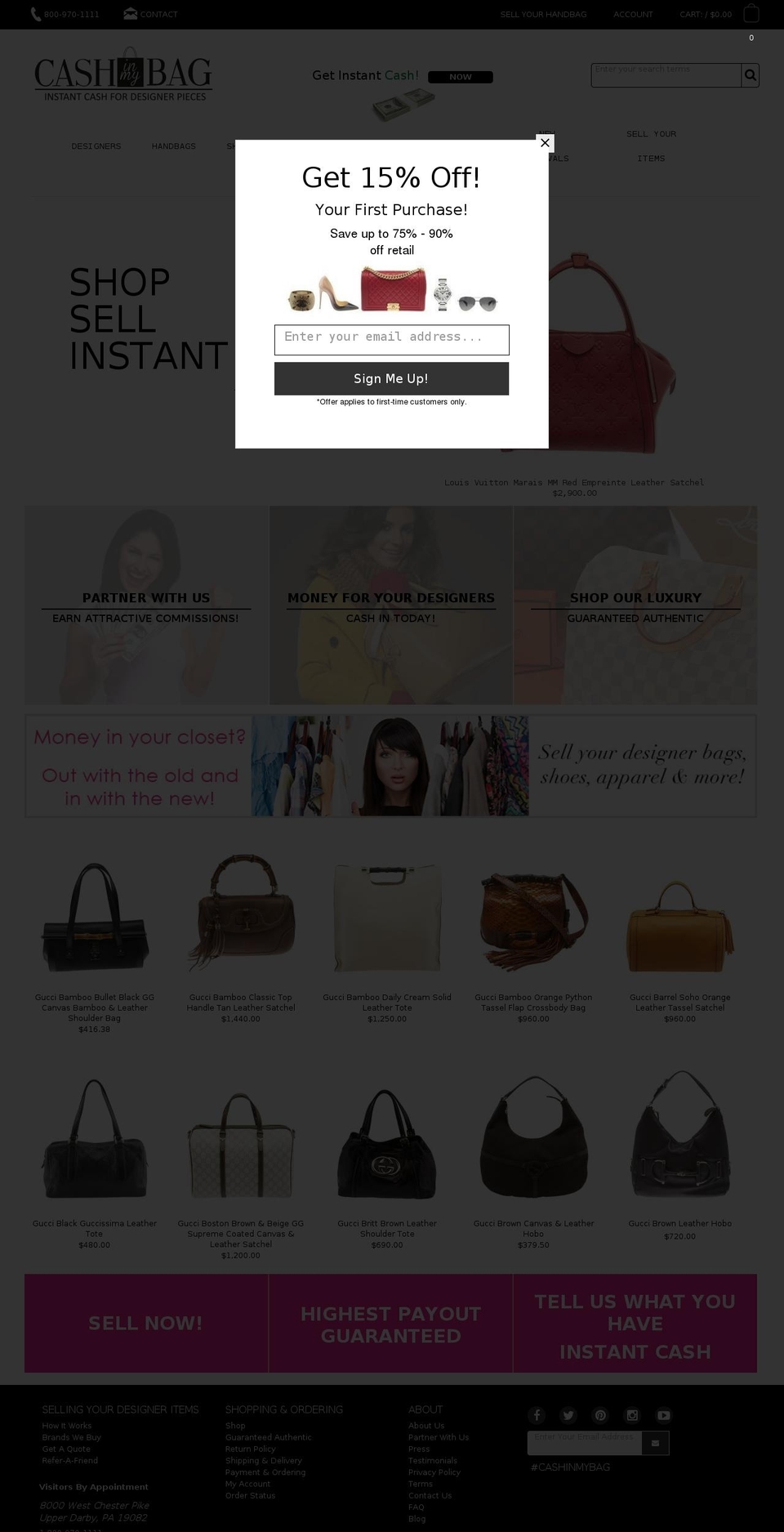 cashinmyhandbag.com shopify website screenshot