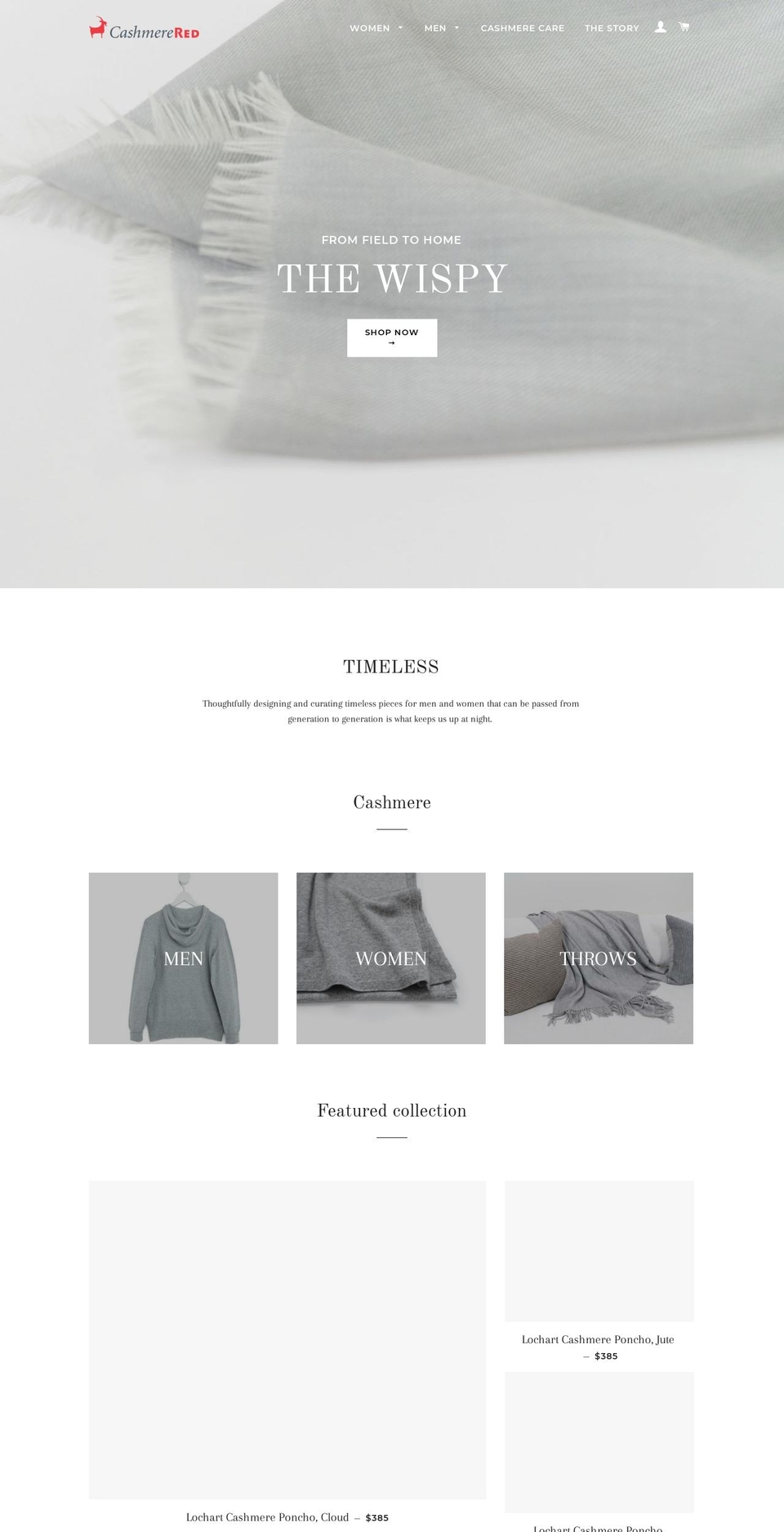 cashmerered.com shopify website screenshot