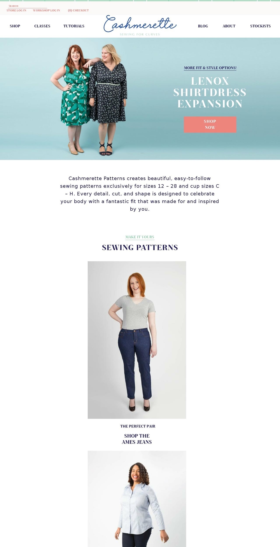 cashmerettepatterns.com — Shopify storefront screenshot