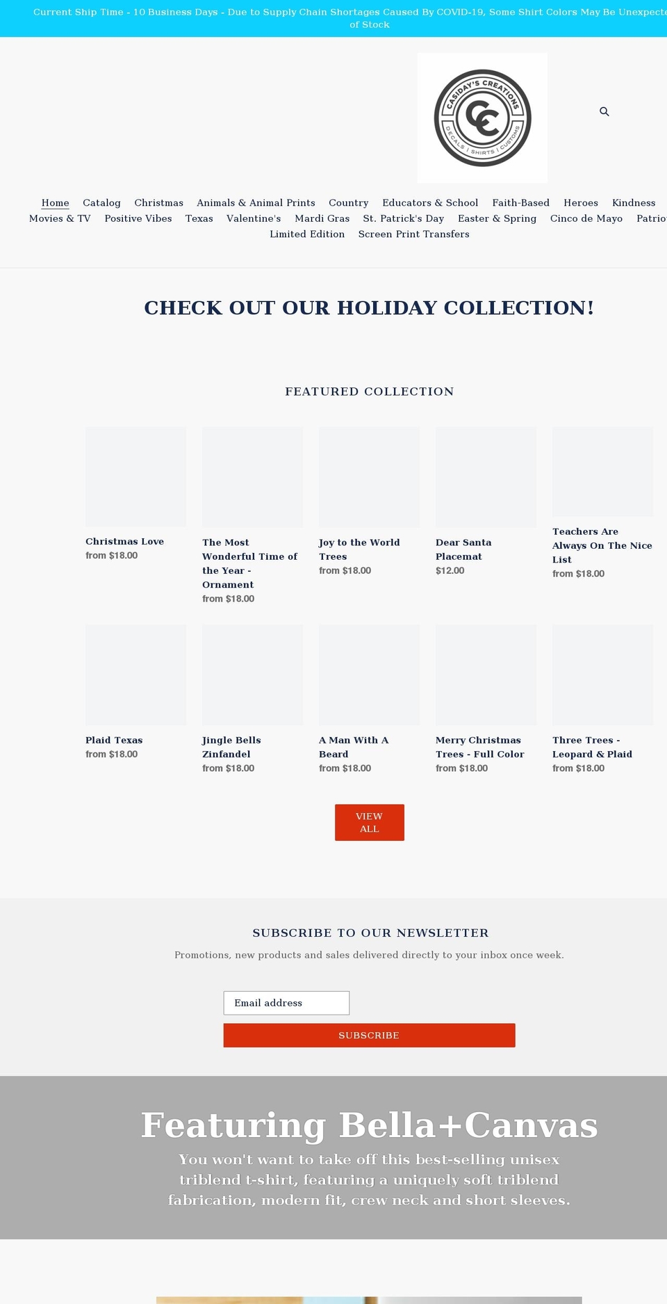casidayscreations.com shopify website screenshot