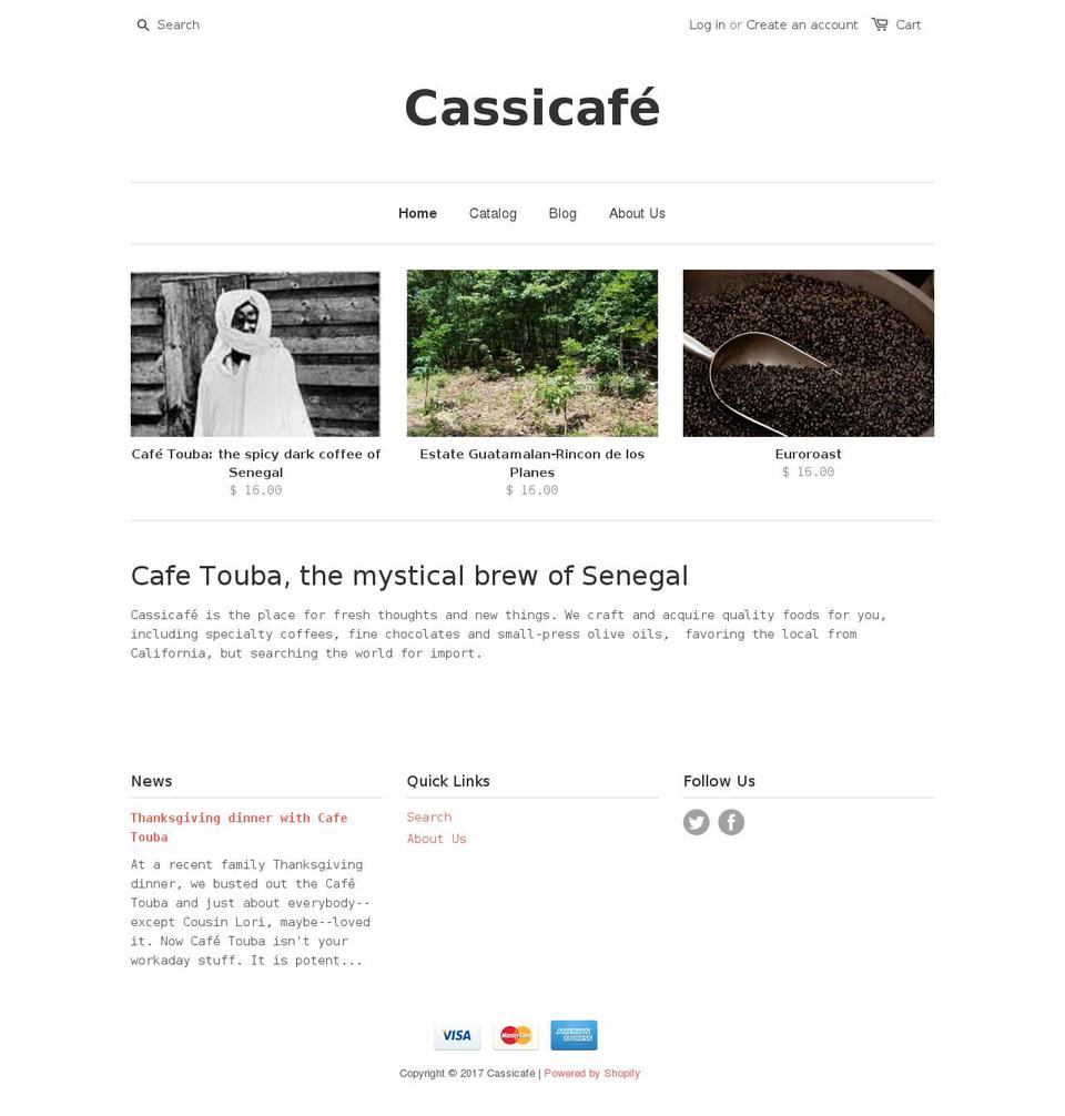 cassicafe.com shopify website screenshot