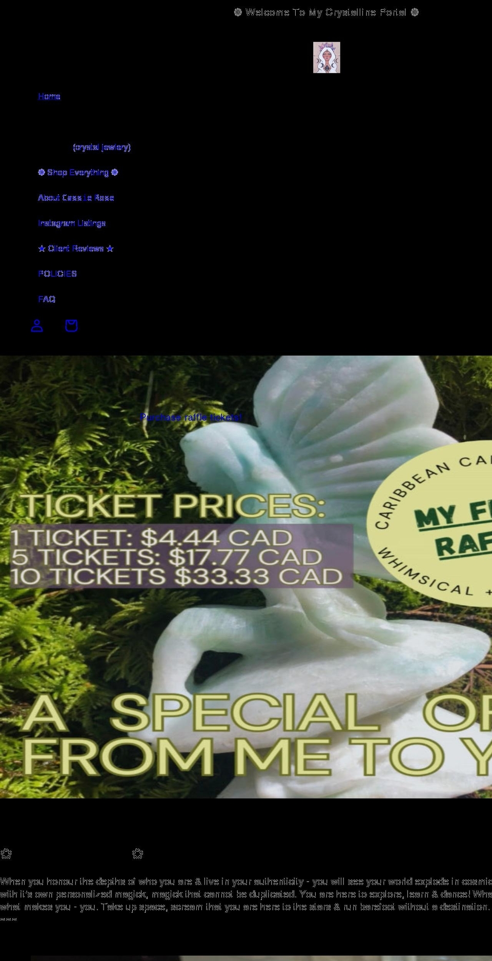 cassierosecrystalline.com shopify website screenshot