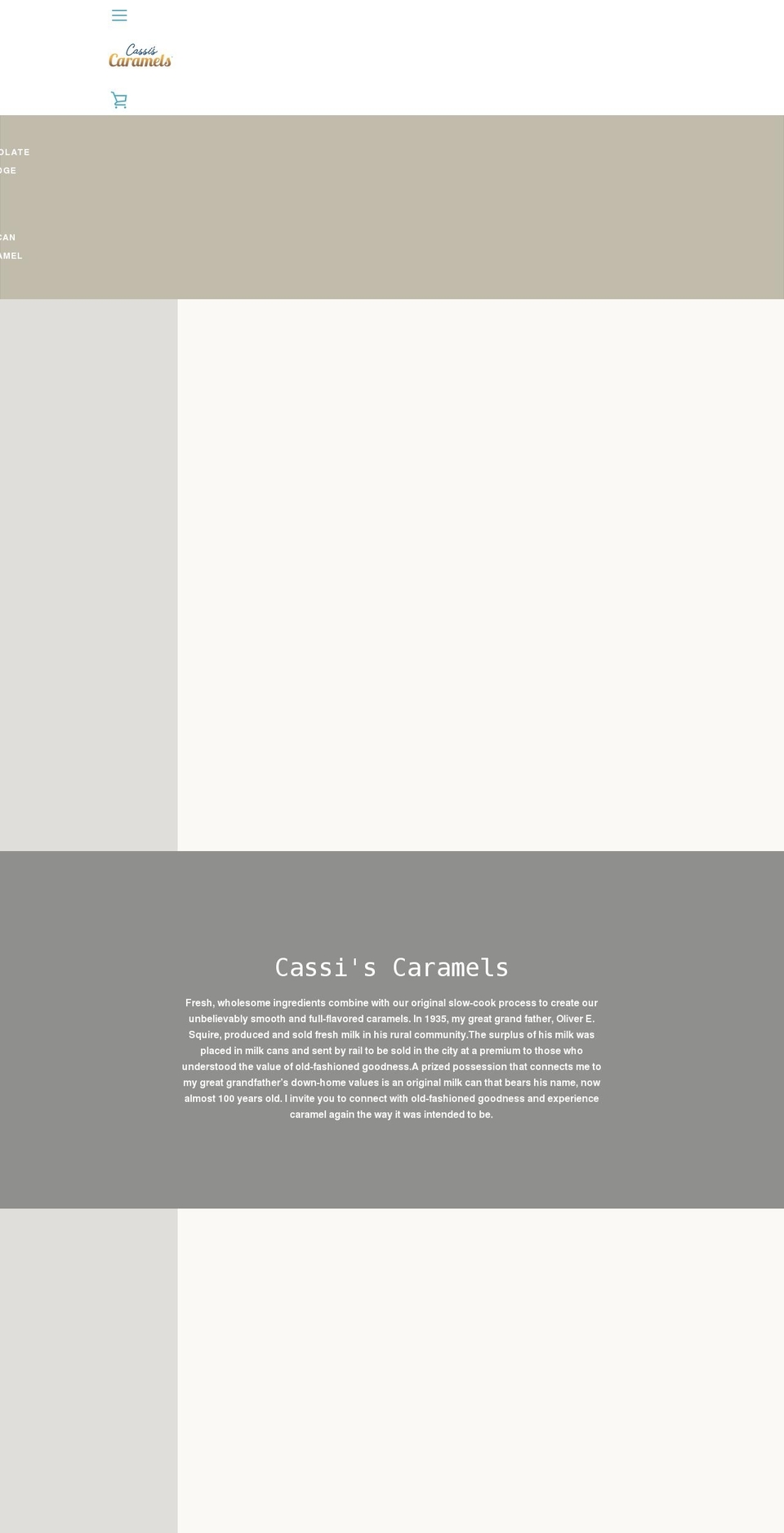 cassiscaramels.com shopify website screenshot