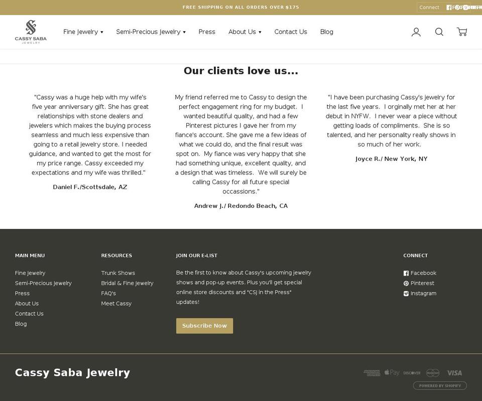 cassysaba.com — Shopify storefront screenshot