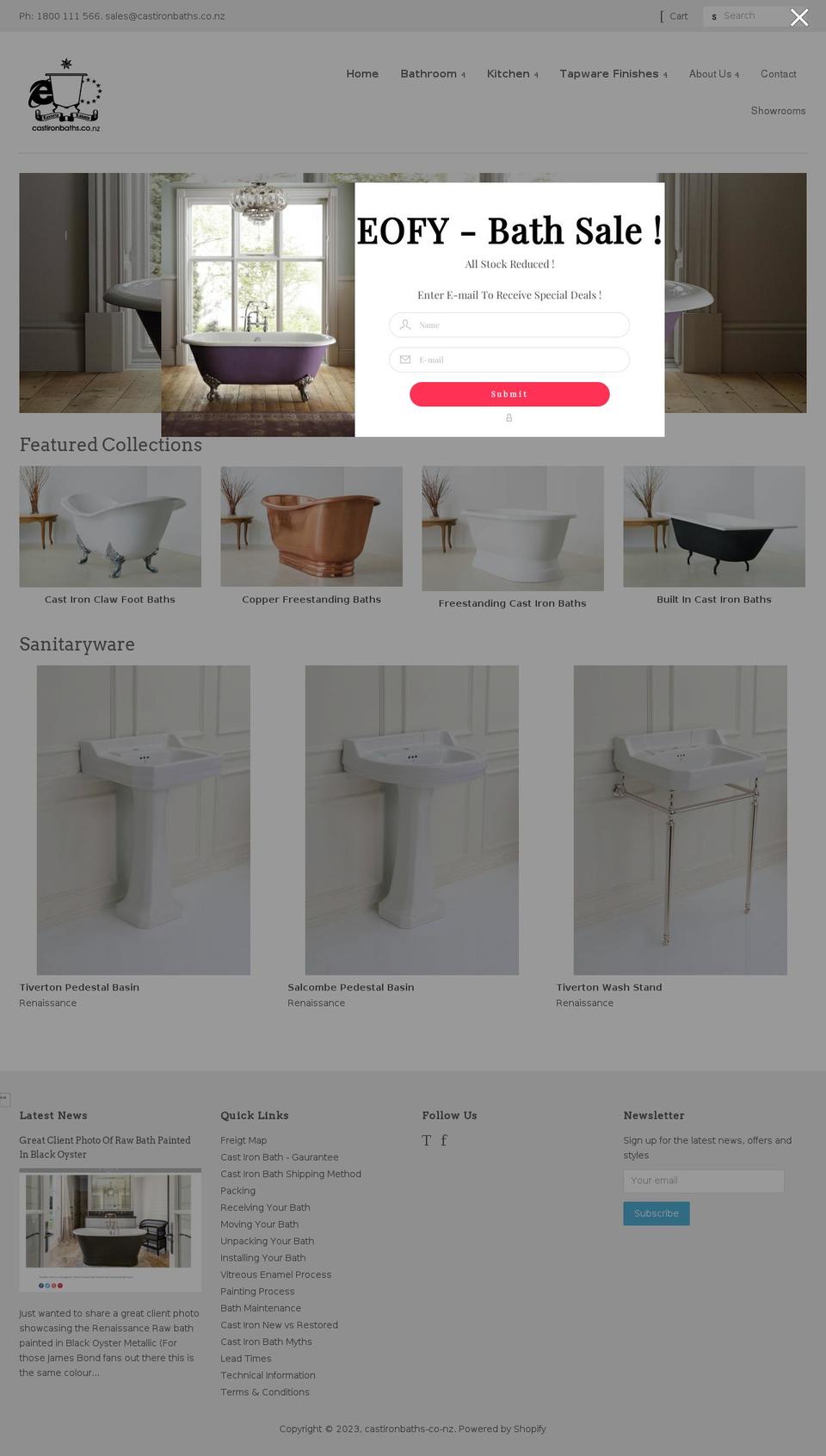 castironbaths.co.nz shopify website screenshot