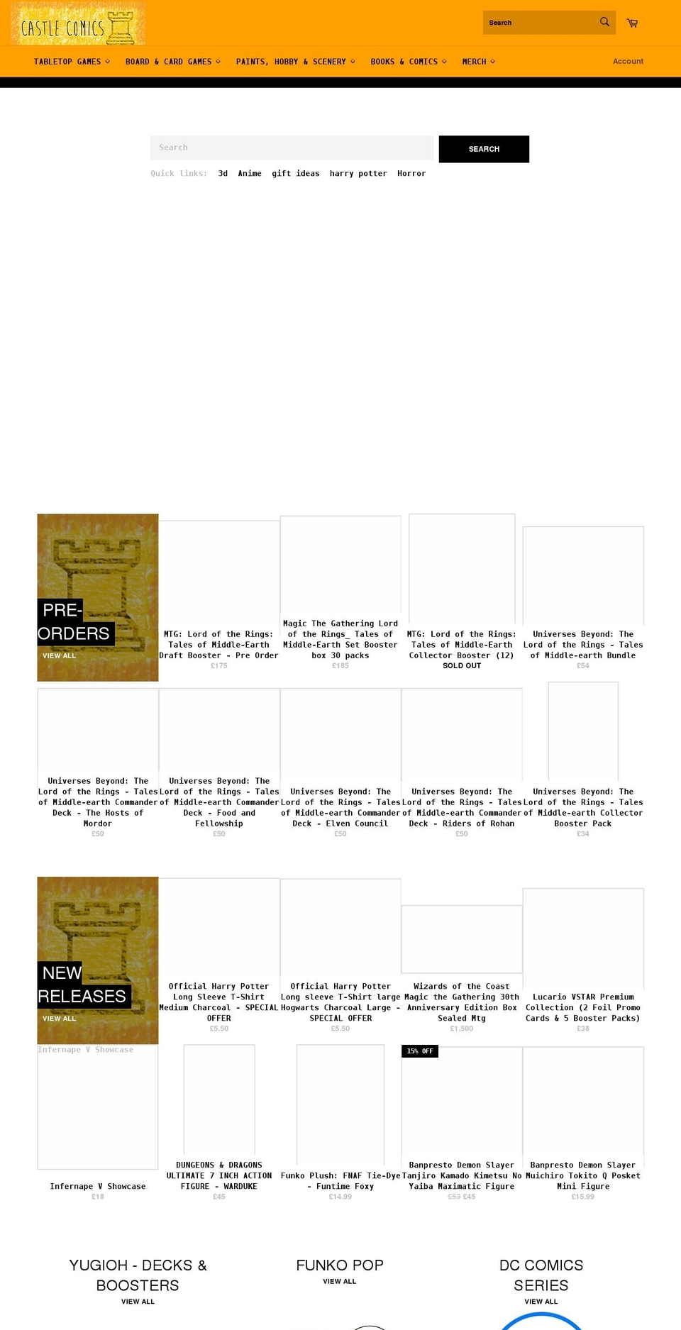 castlecomicsuk.co.uk shopify website screenshot