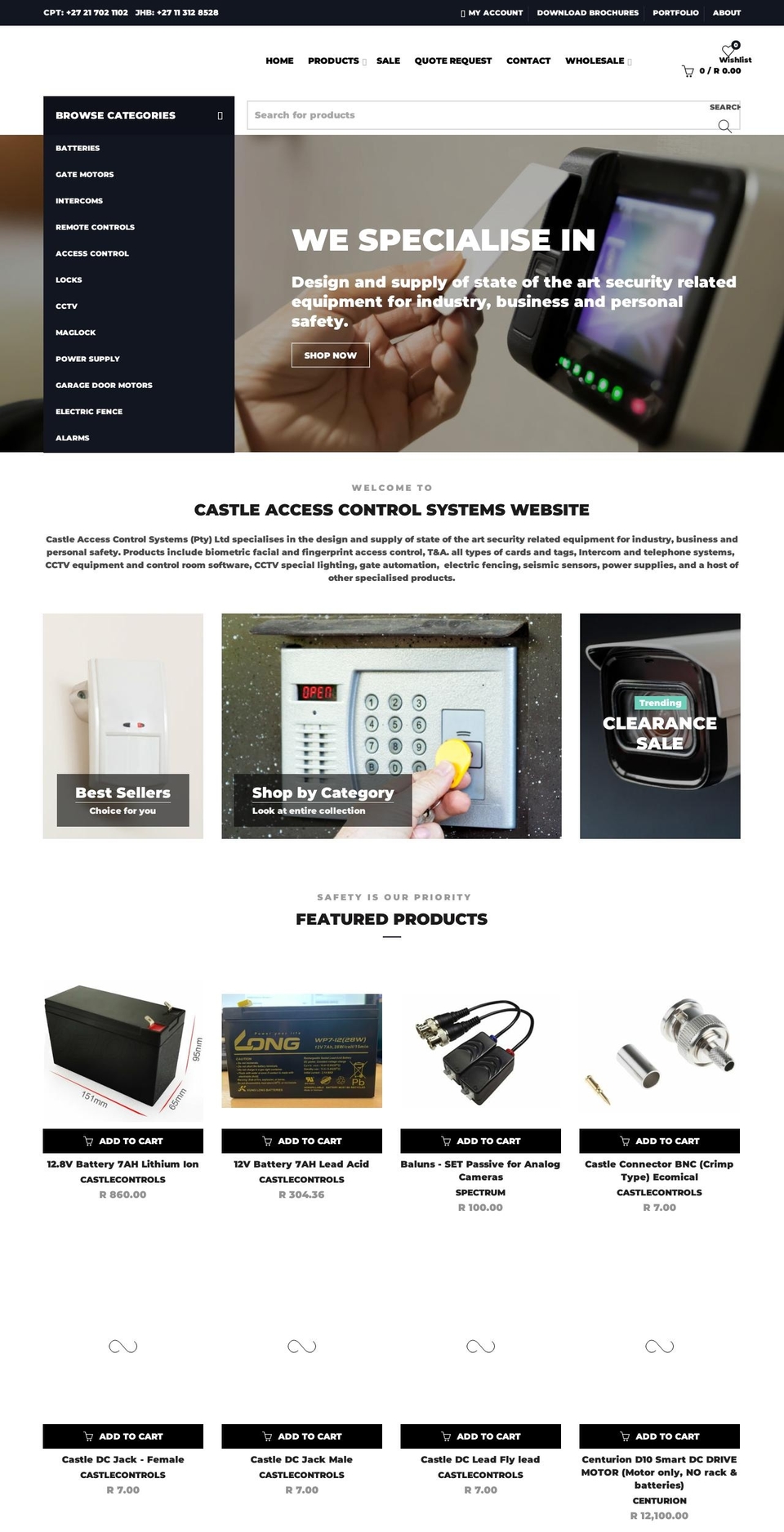 castlecontrols.co.za shopify website screenshot