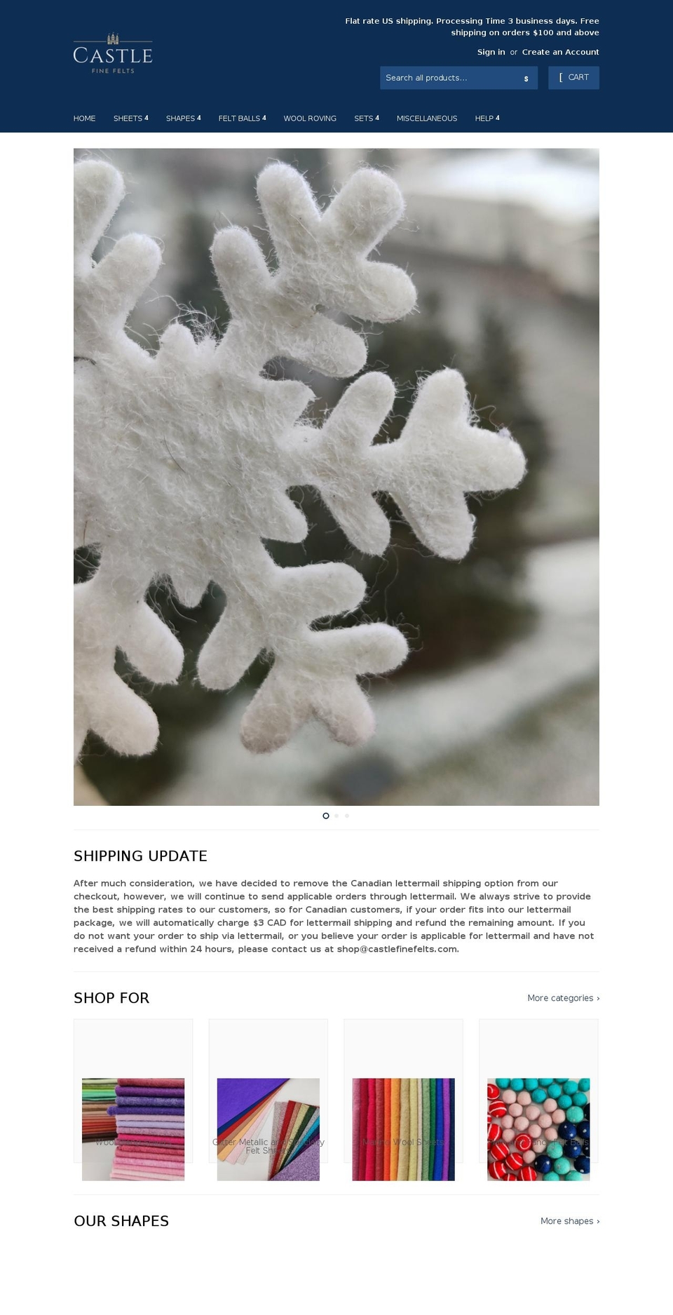 castlefinefelts.com shopify website screenshot