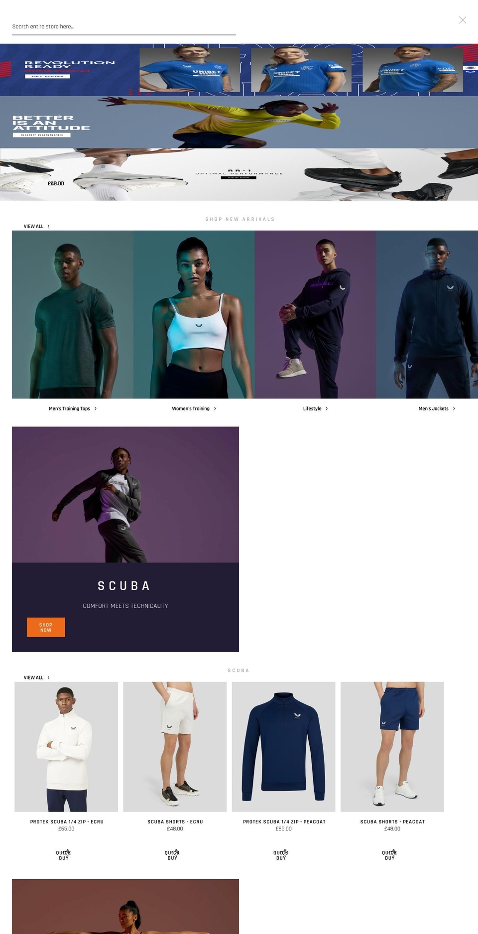 castore.com shopify website screenshot