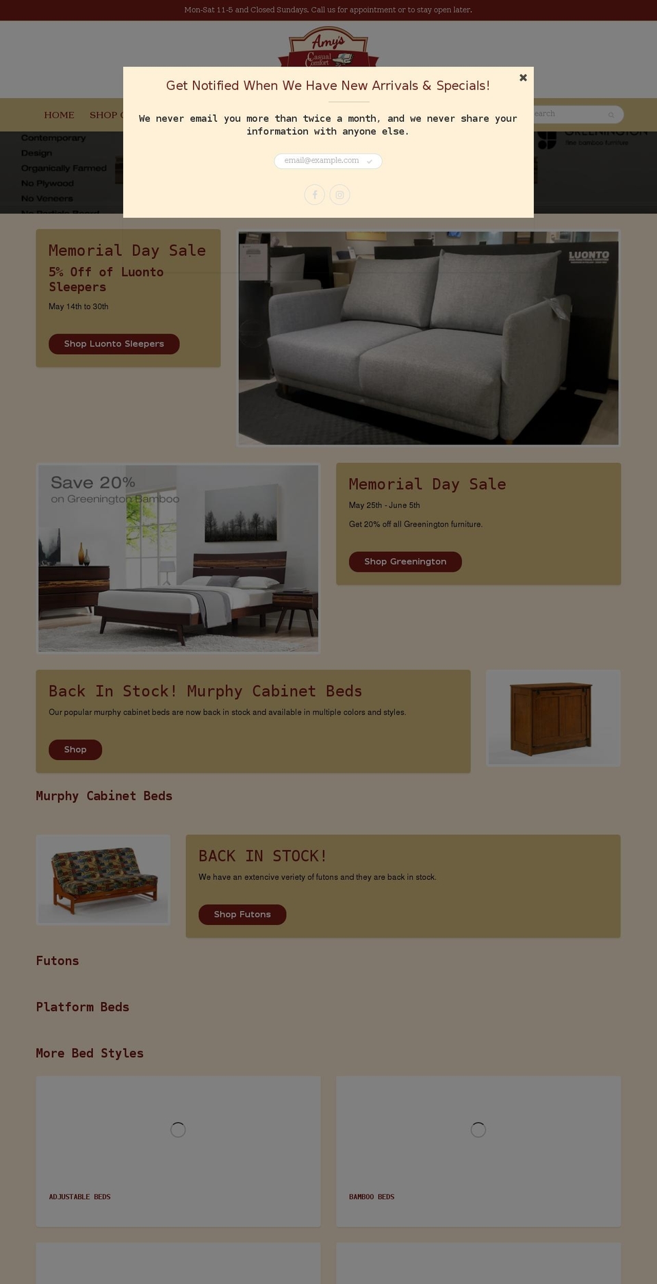 casualcomfortfutons.com shopify website screenshot