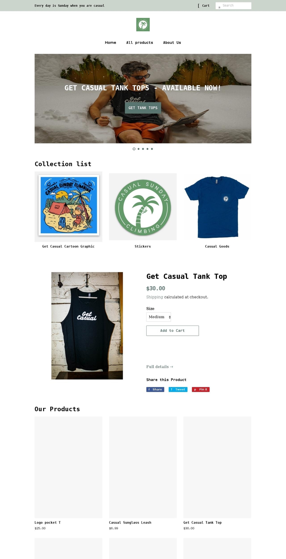 casualsundayclimbing.com shopify website screenshot