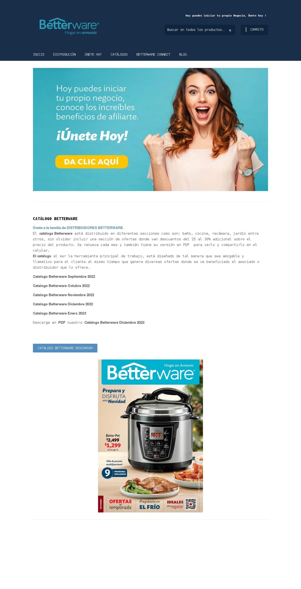 catalogobetterware.com shopify website screenshot