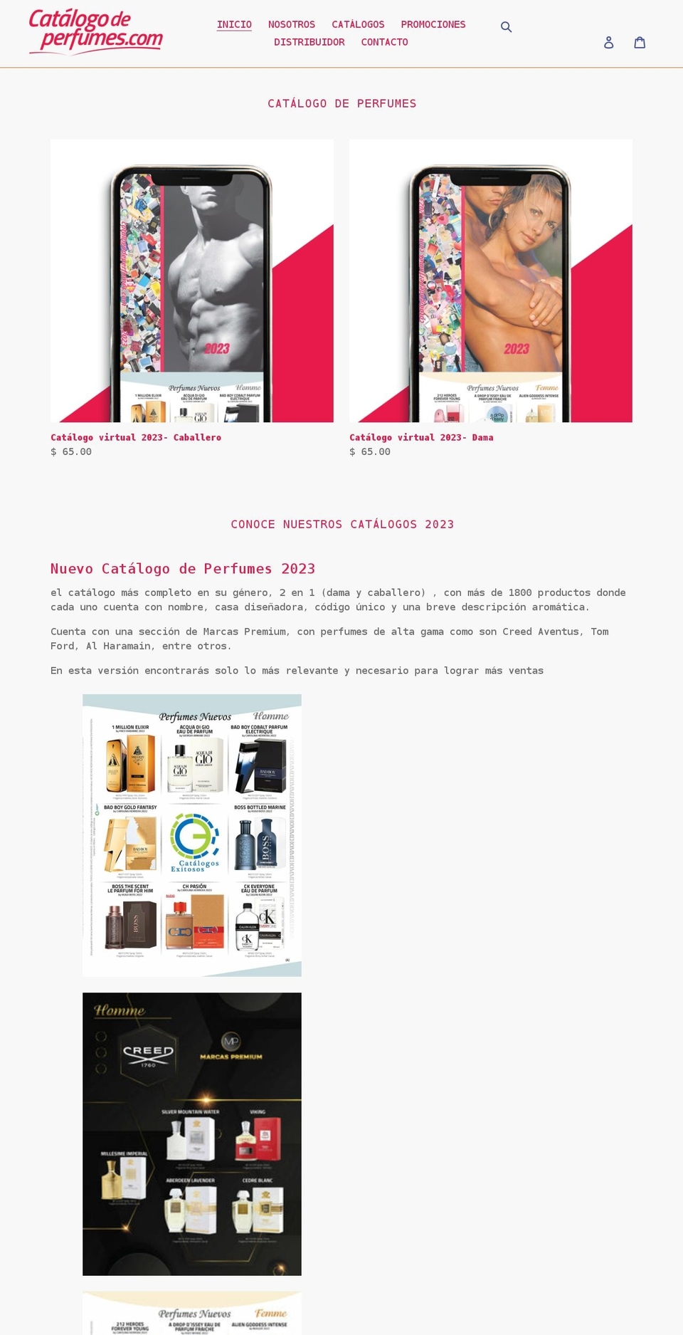 catalogodeperfumes.com shopify website screenshot