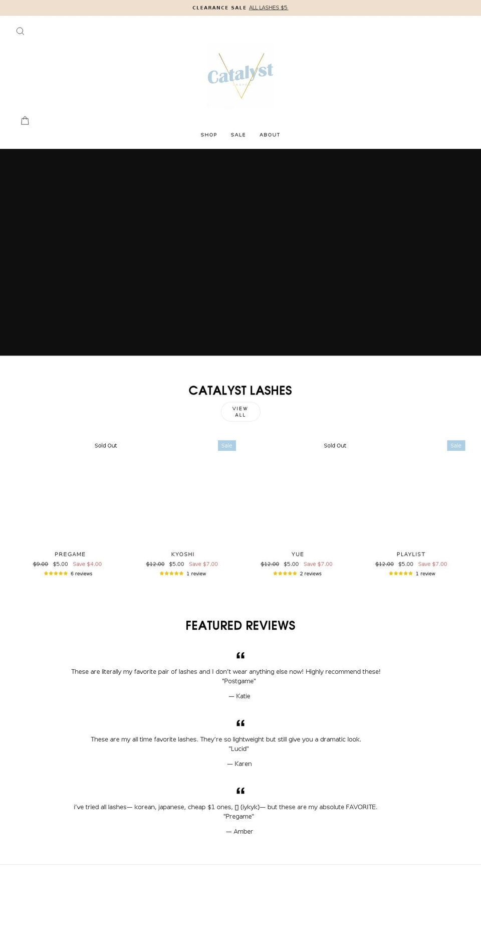 catalyst-lashes.com shopify website screenshot