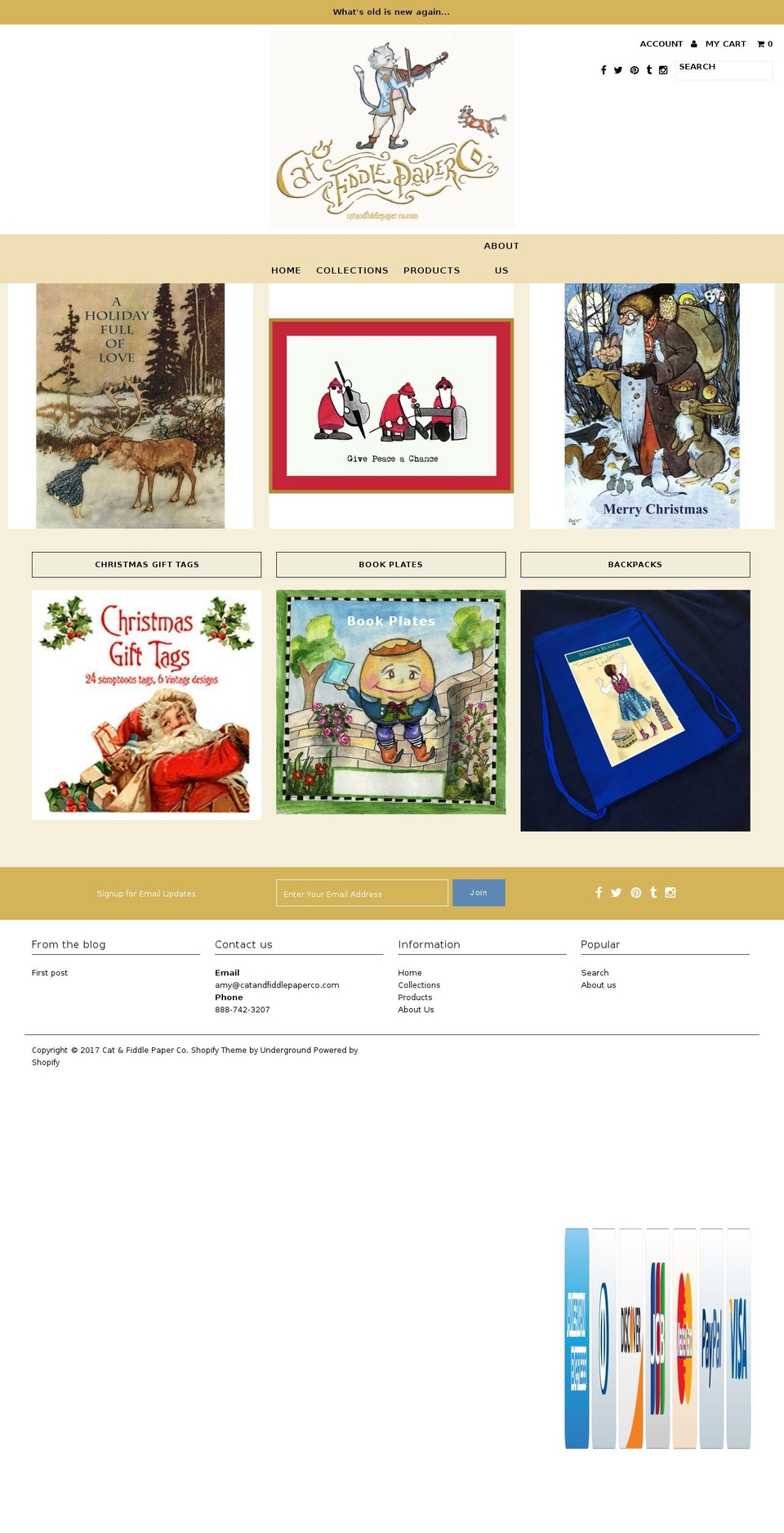 catandfiddlepapercompany.com shopify website screenshot
