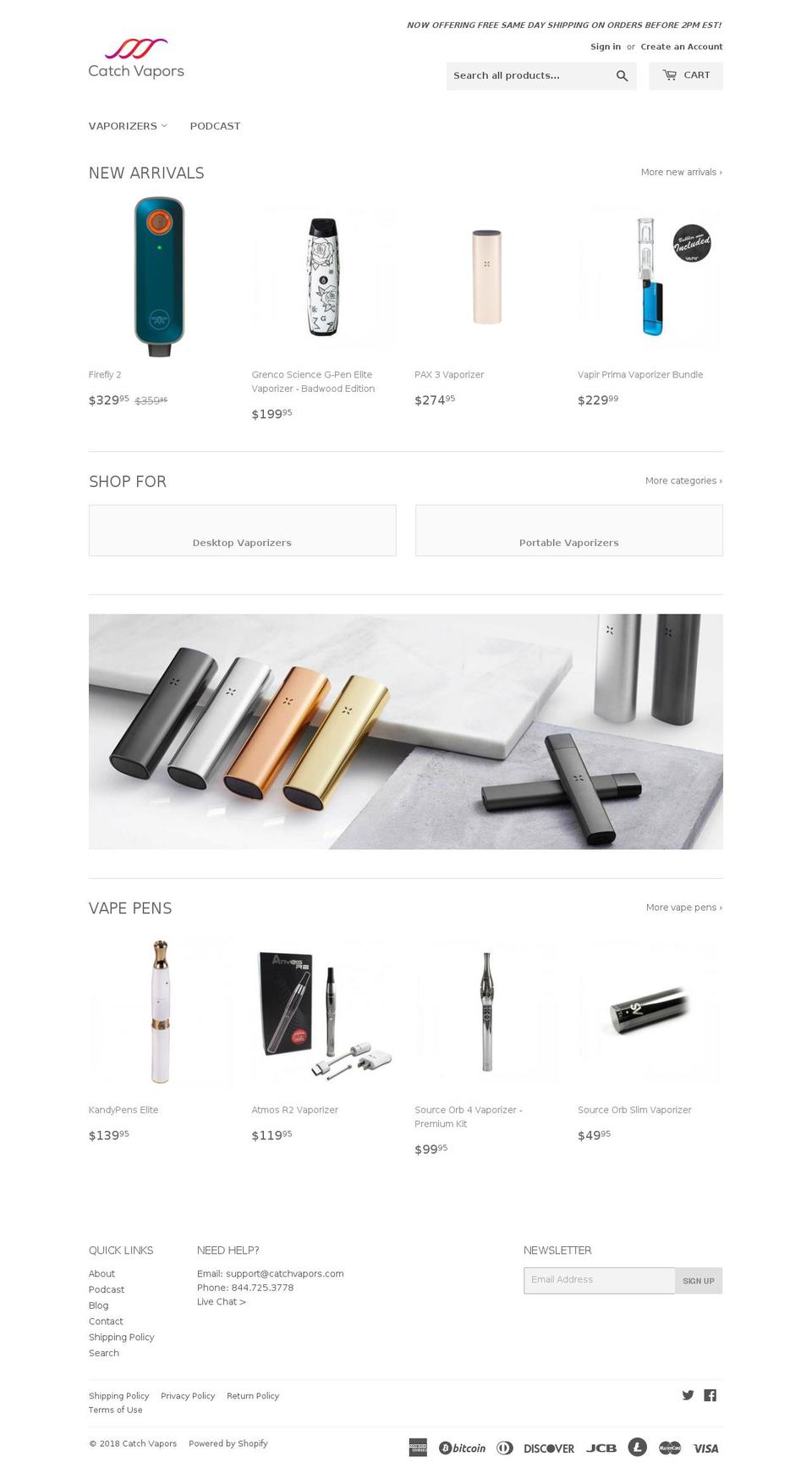 catchvapors.com shopify website screenshot