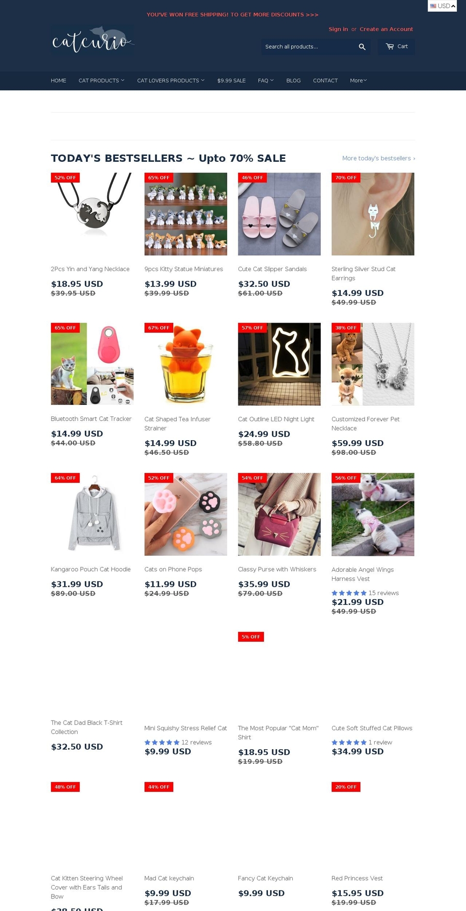 catcurio.com shopify website screenshot