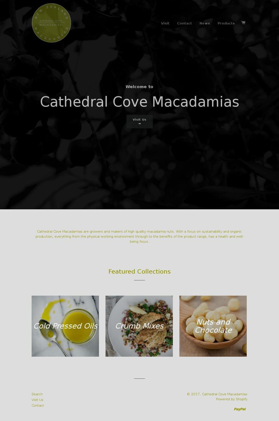 cathedralcovemacadamias.co.nz shopify website screenshot