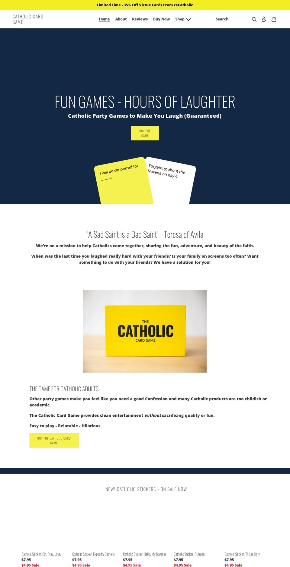 catholiccardgame.com shopify website screenshot