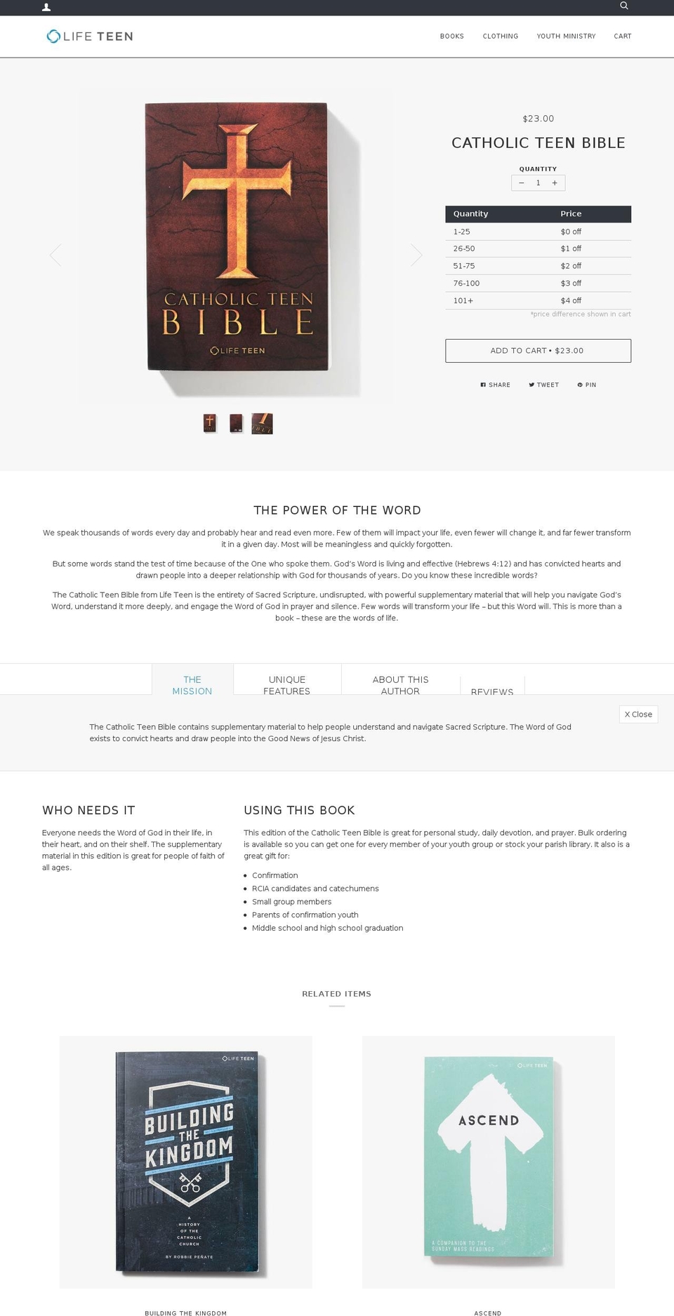 lt-store Shopify theme site example catholicteenbible.com