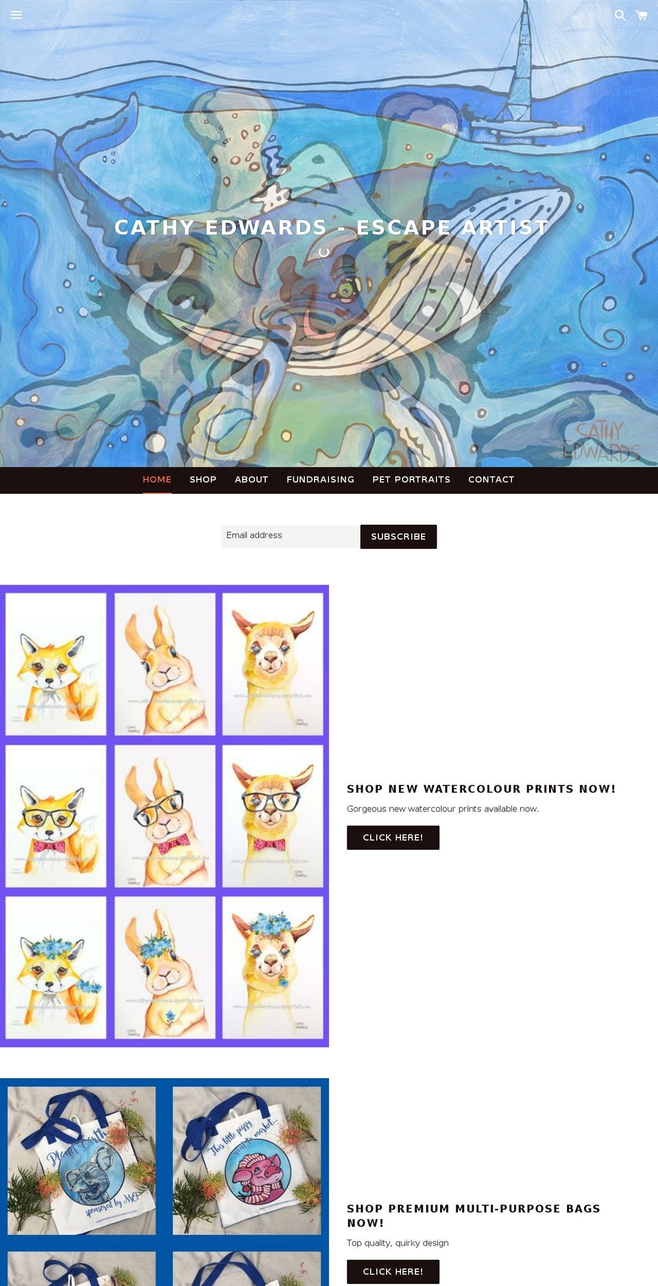 cathyedwardsescapeartist.com shopify website screenshot