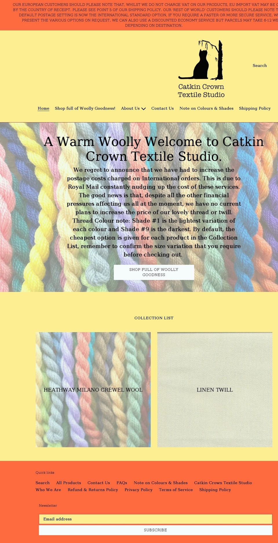 catkincrowntextilestudio.com shopify website screenshot