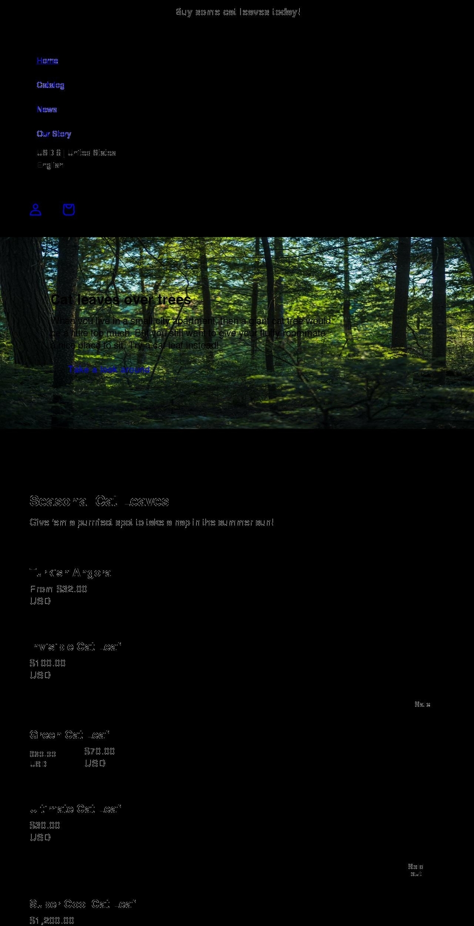 catleaves.com shopify website screenshot