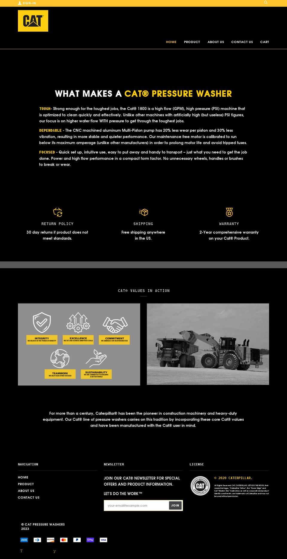 catpressurewashers.com shopify website screenshot