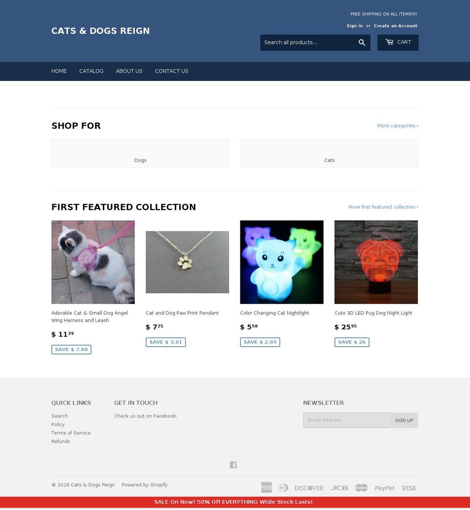 catsanddogsreign.com — Shopify storefront screenshot