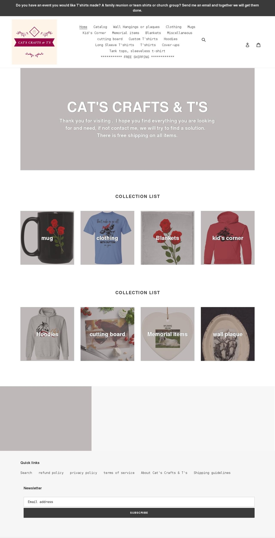 catscraftsandts.org shopify website screenshot