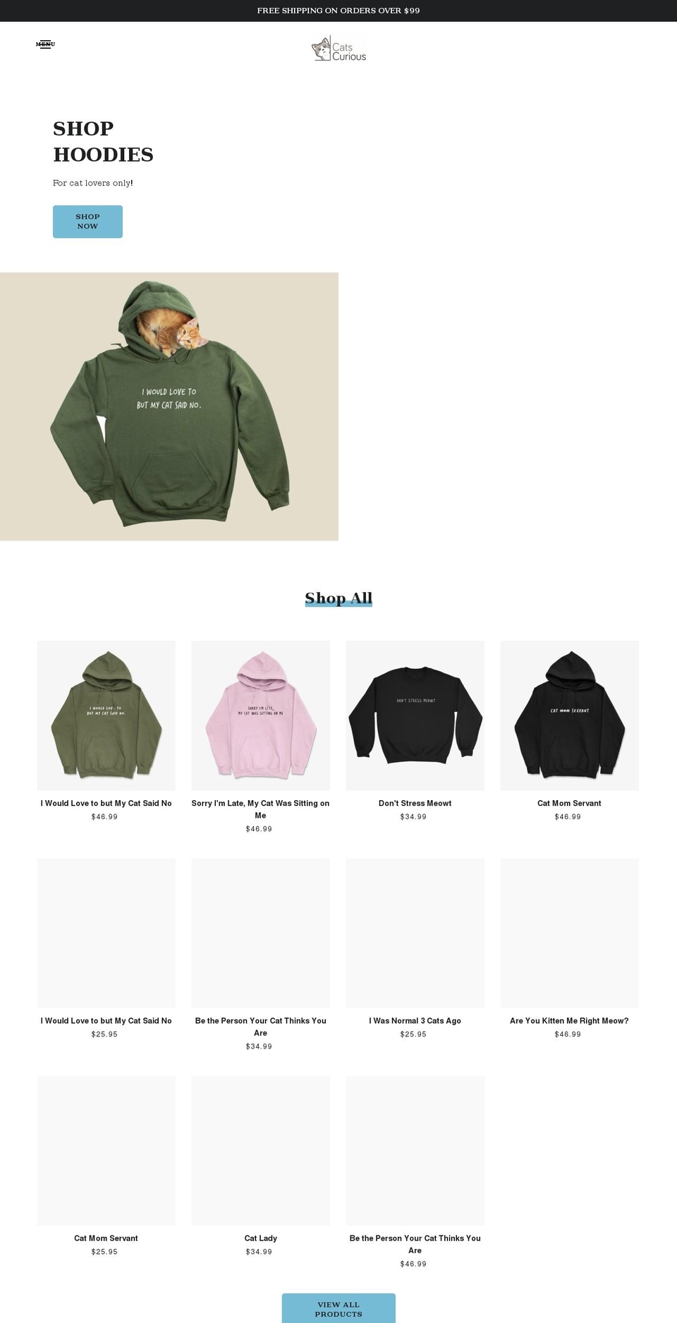 catscurious.com shopify website screenshot