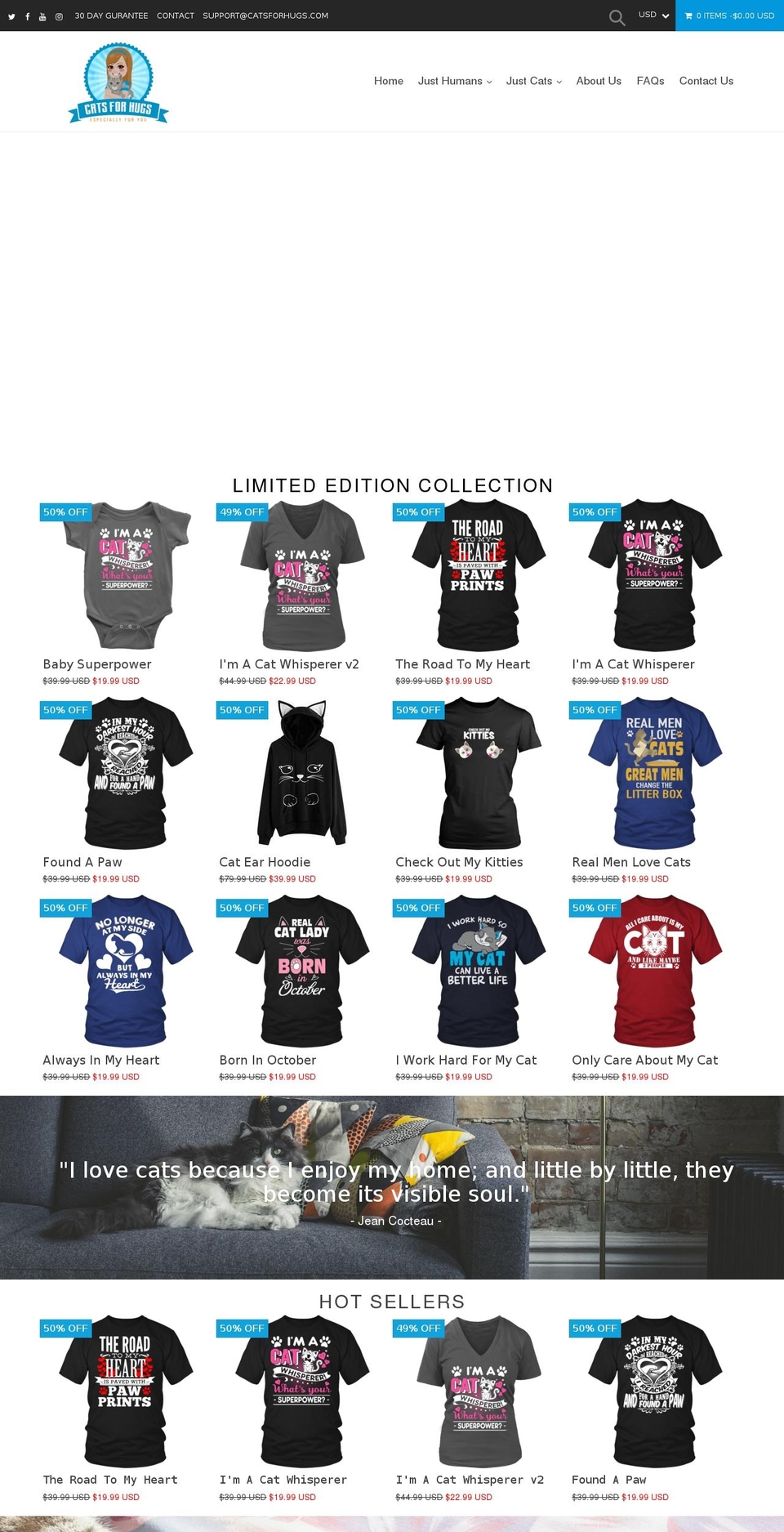 catsforhugs.com — Shopify storefront screenshot