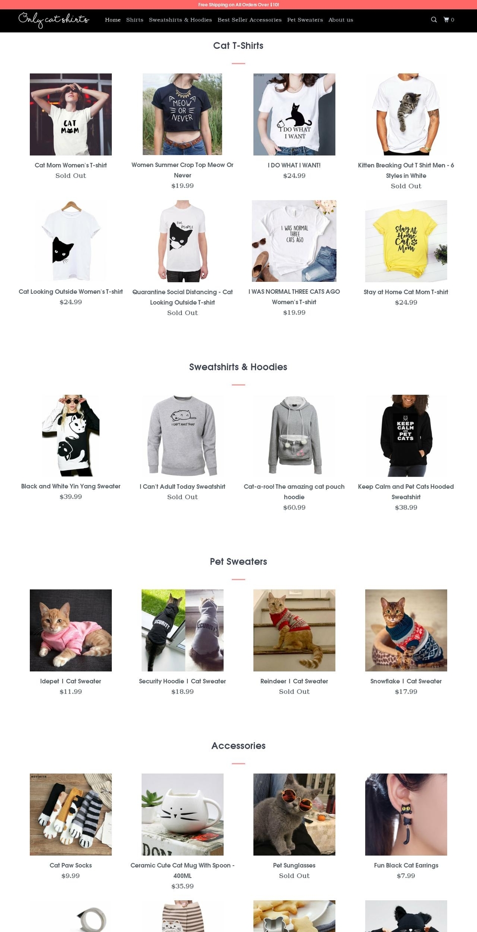 catshirts.net shopify website screenshot