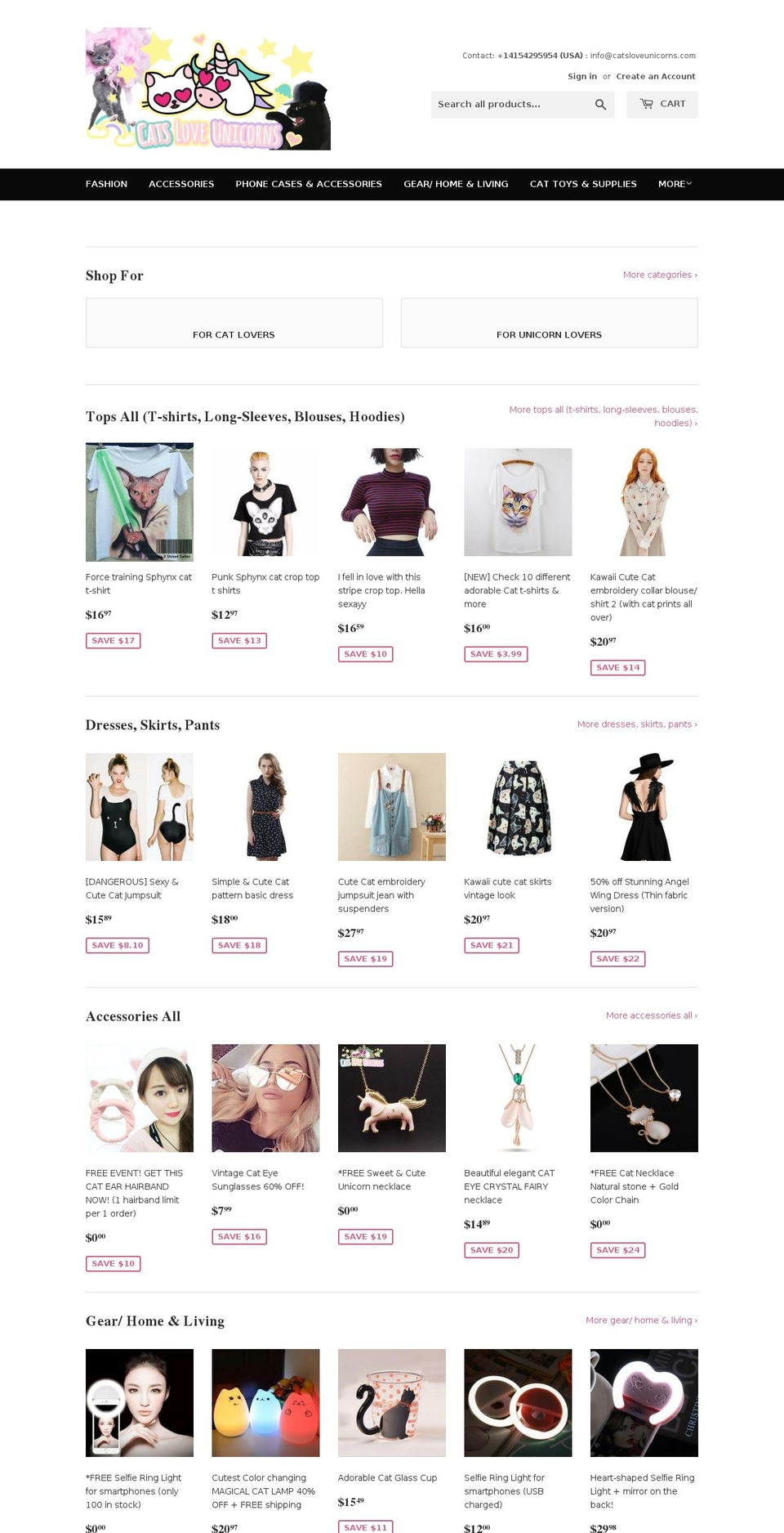 catsloveunicorns.com — Shopify storefront screenshot