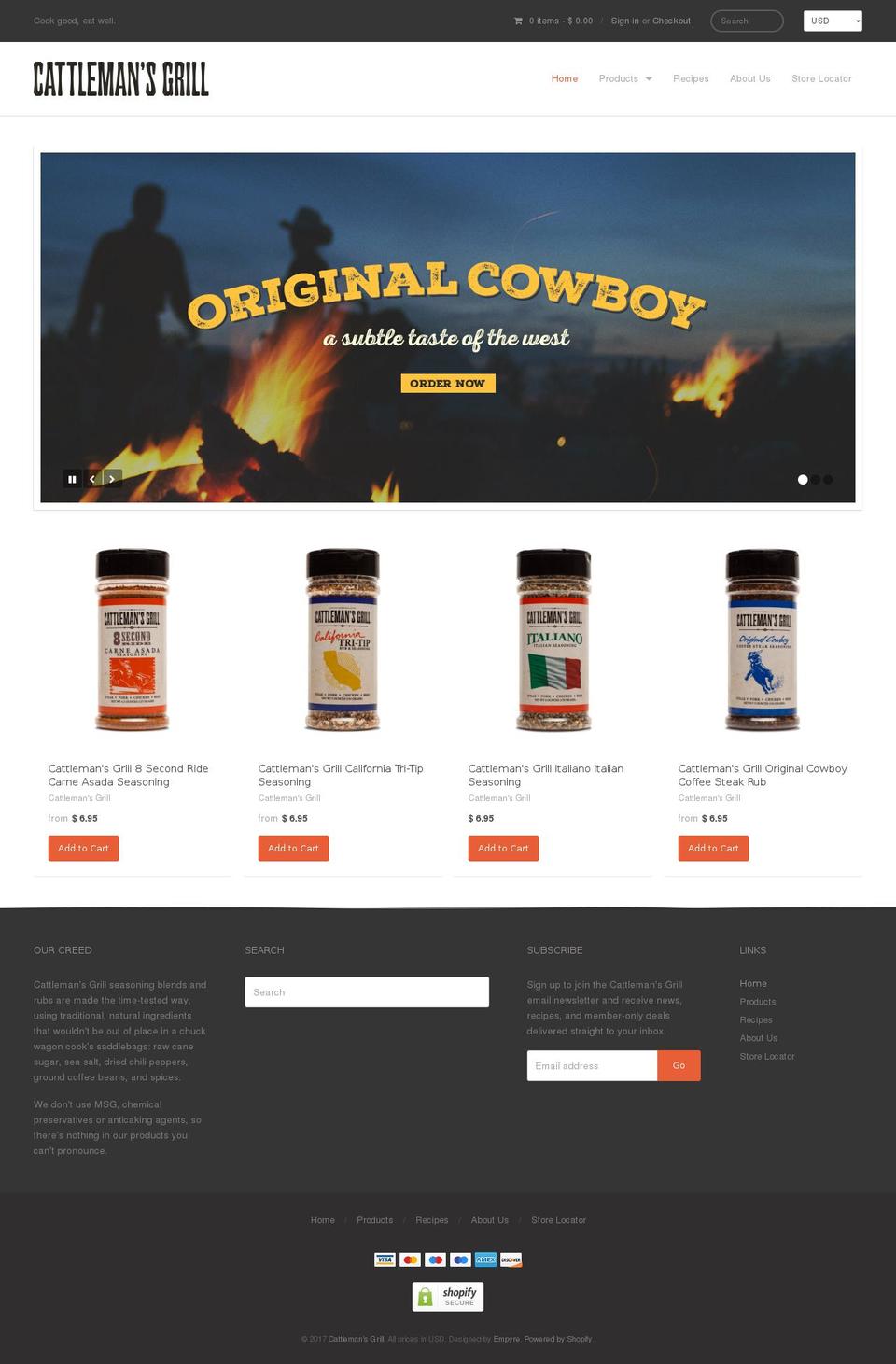 cattlemansgrill.com shopify website screenshot