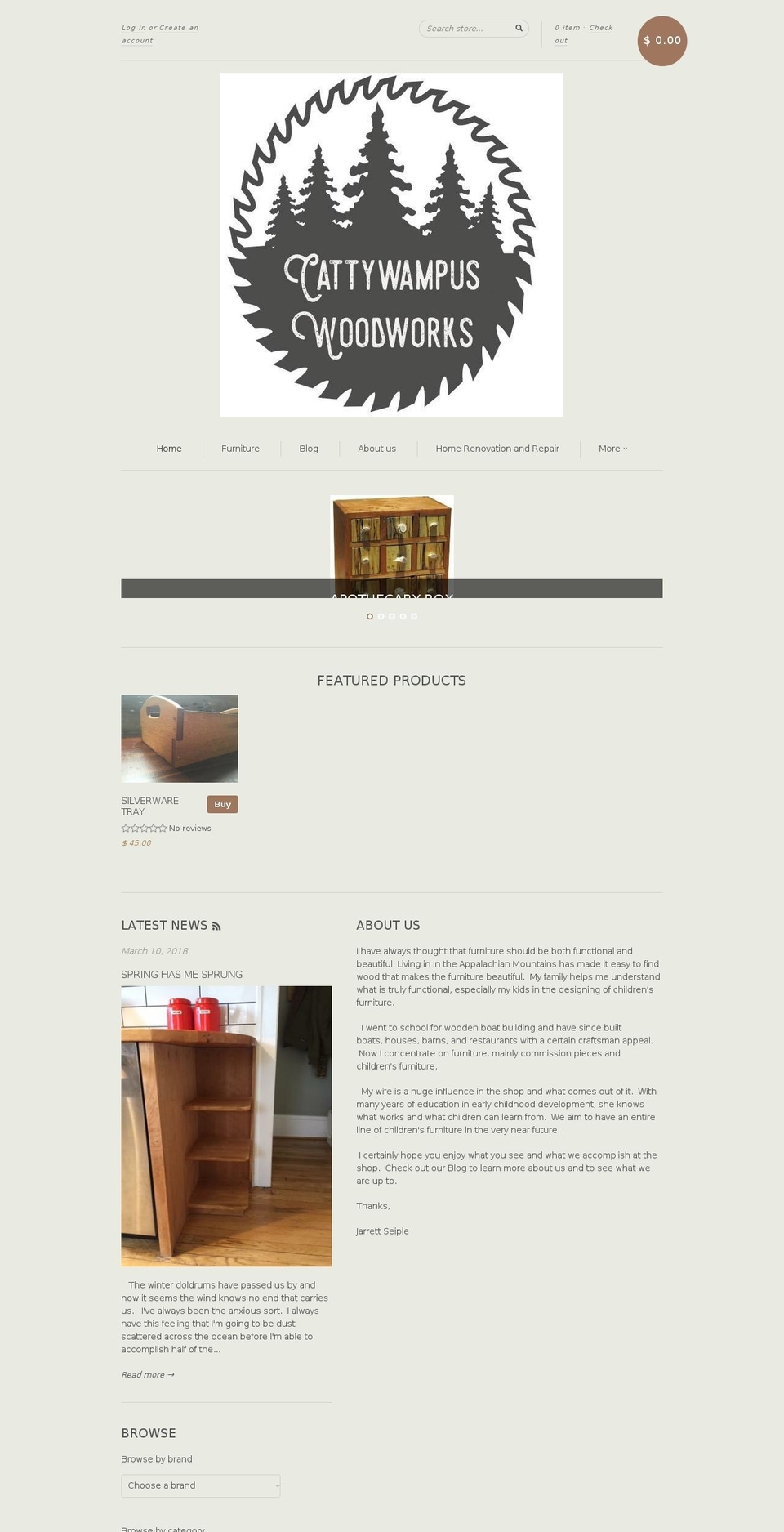 cattywampuswoodworks.com shopify website screenshot