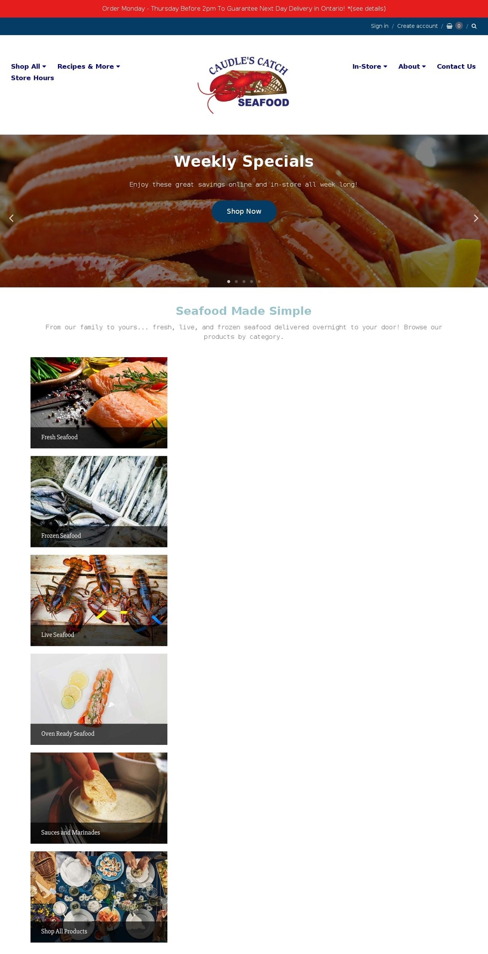 Main Theme Shopify theme site example caudlescatchseafood.com