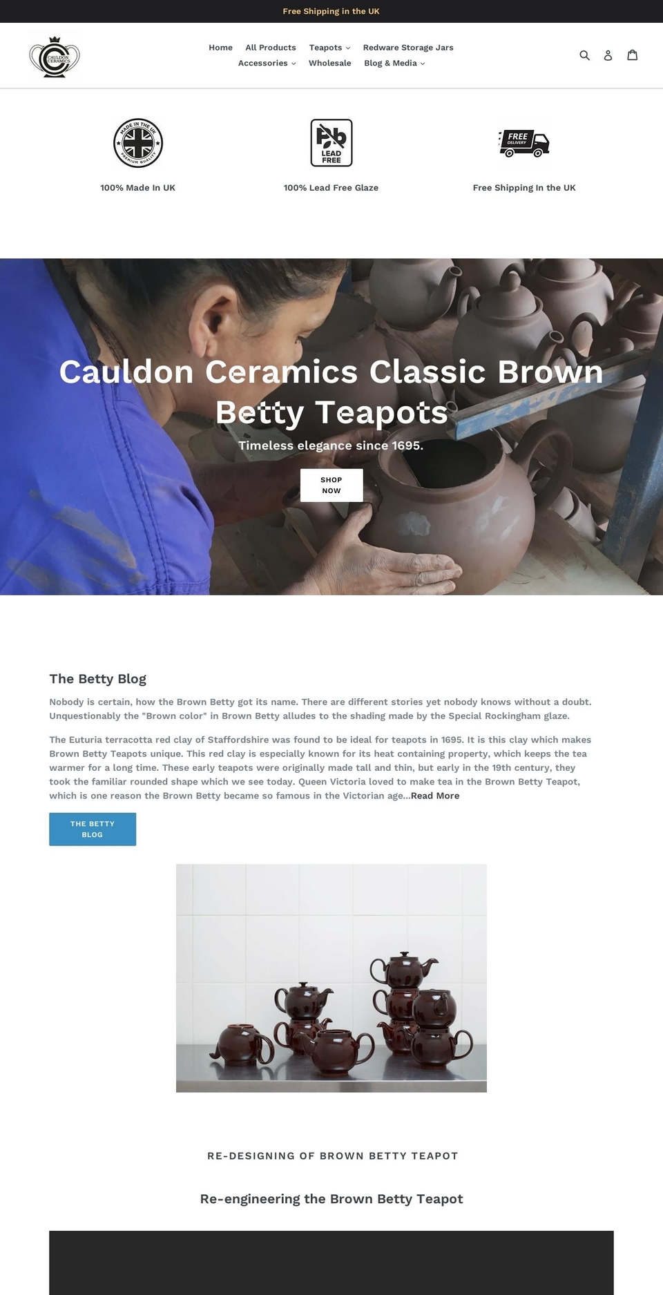 cauldonceramics.com shopify website screenshot