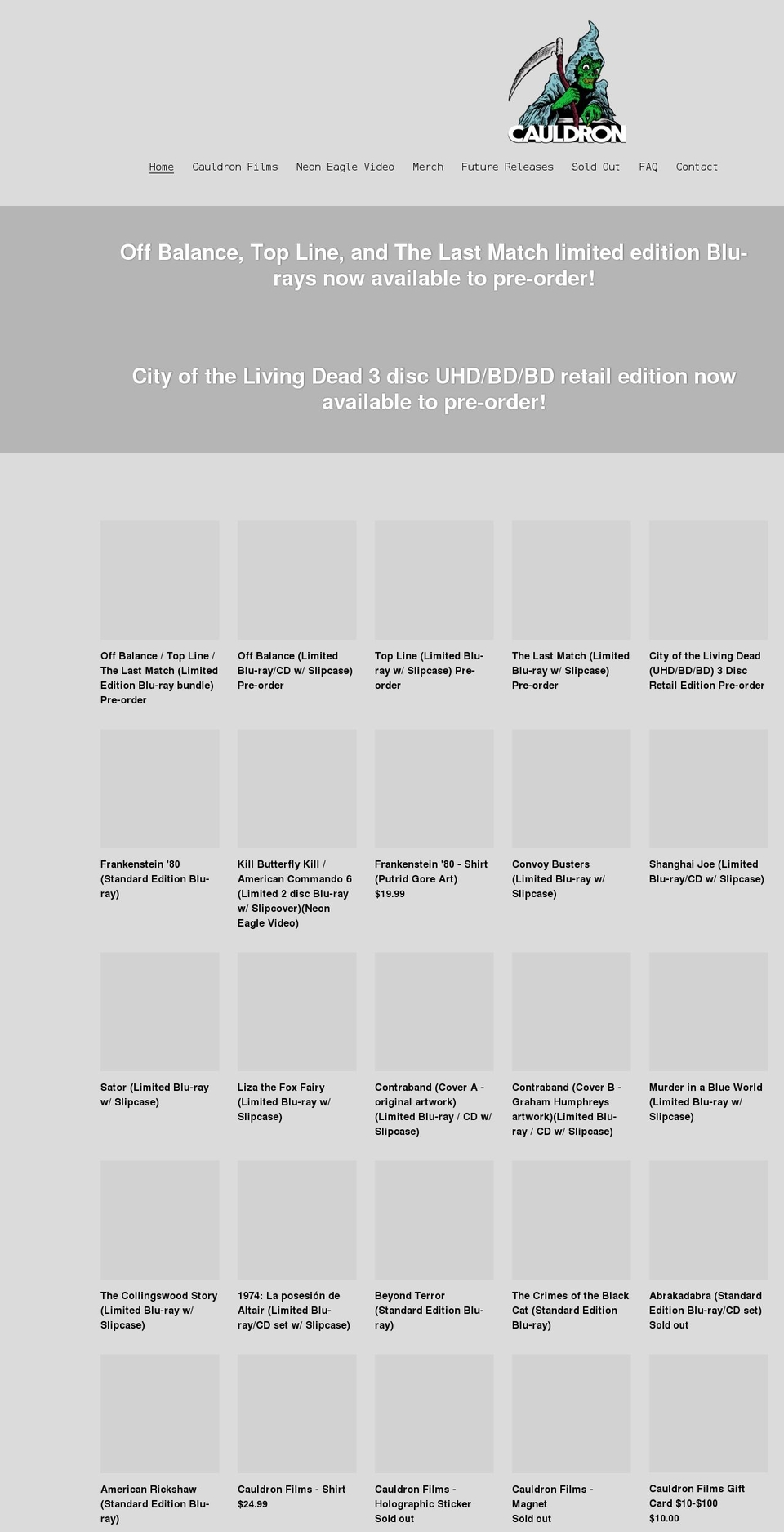 cauldron-films.com shopify website screenshot