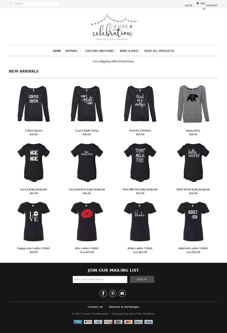 cause4celebration.com shopify website screenshot