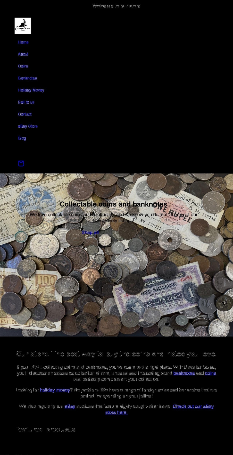 cavaliercoins.com shopify website screenshot