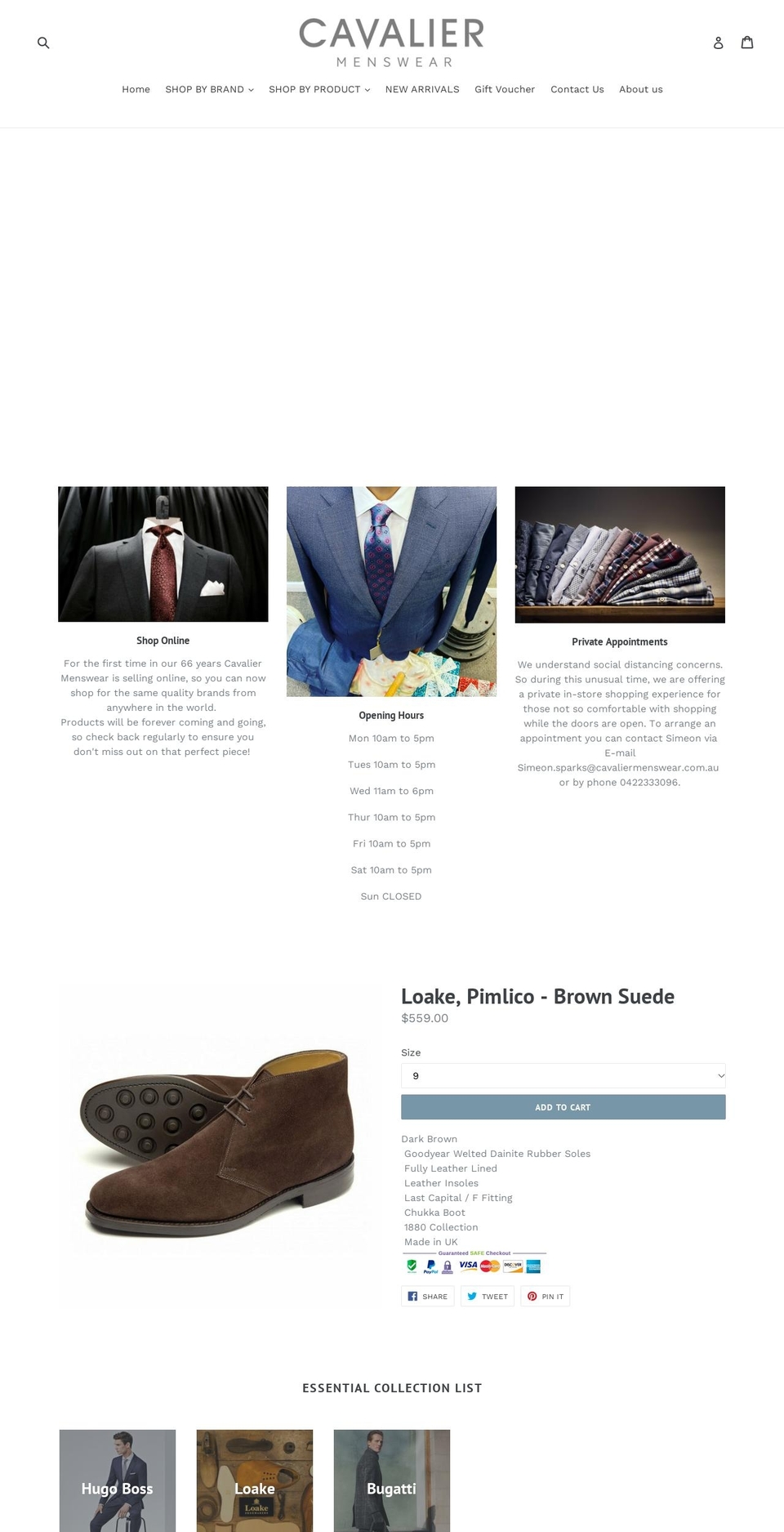 cavaliermenswear.com.au shopify website screenshot