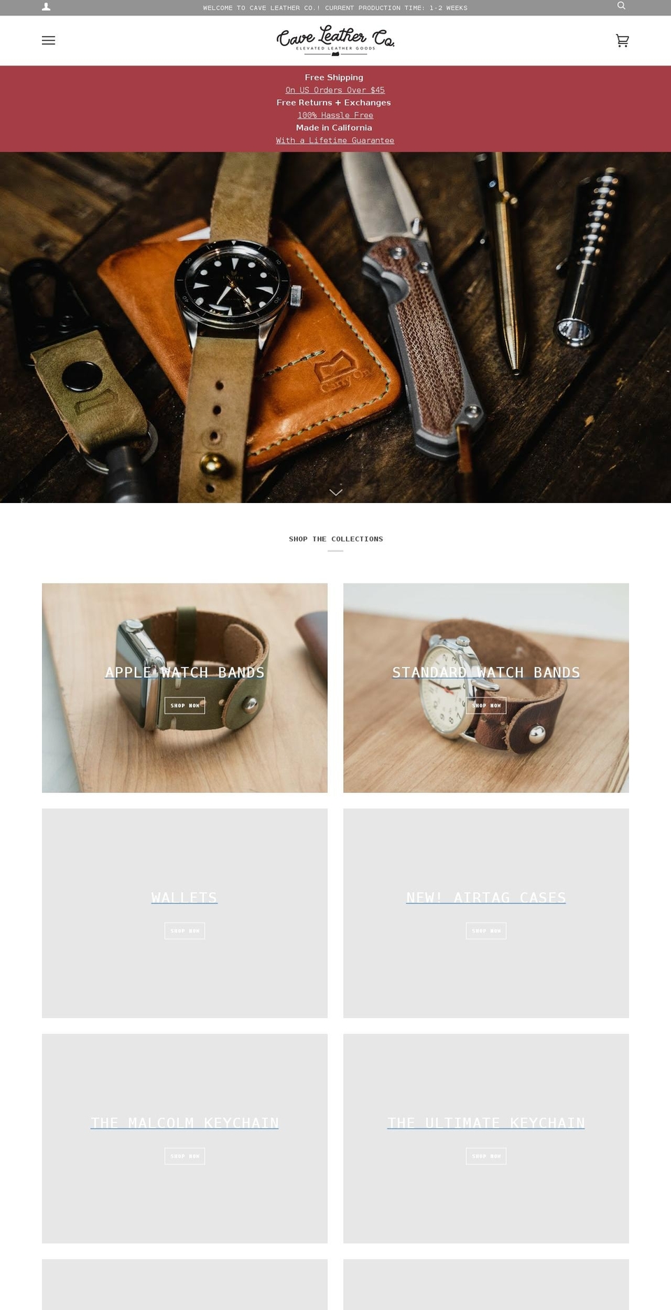 caveleather.co shopify website screenshot