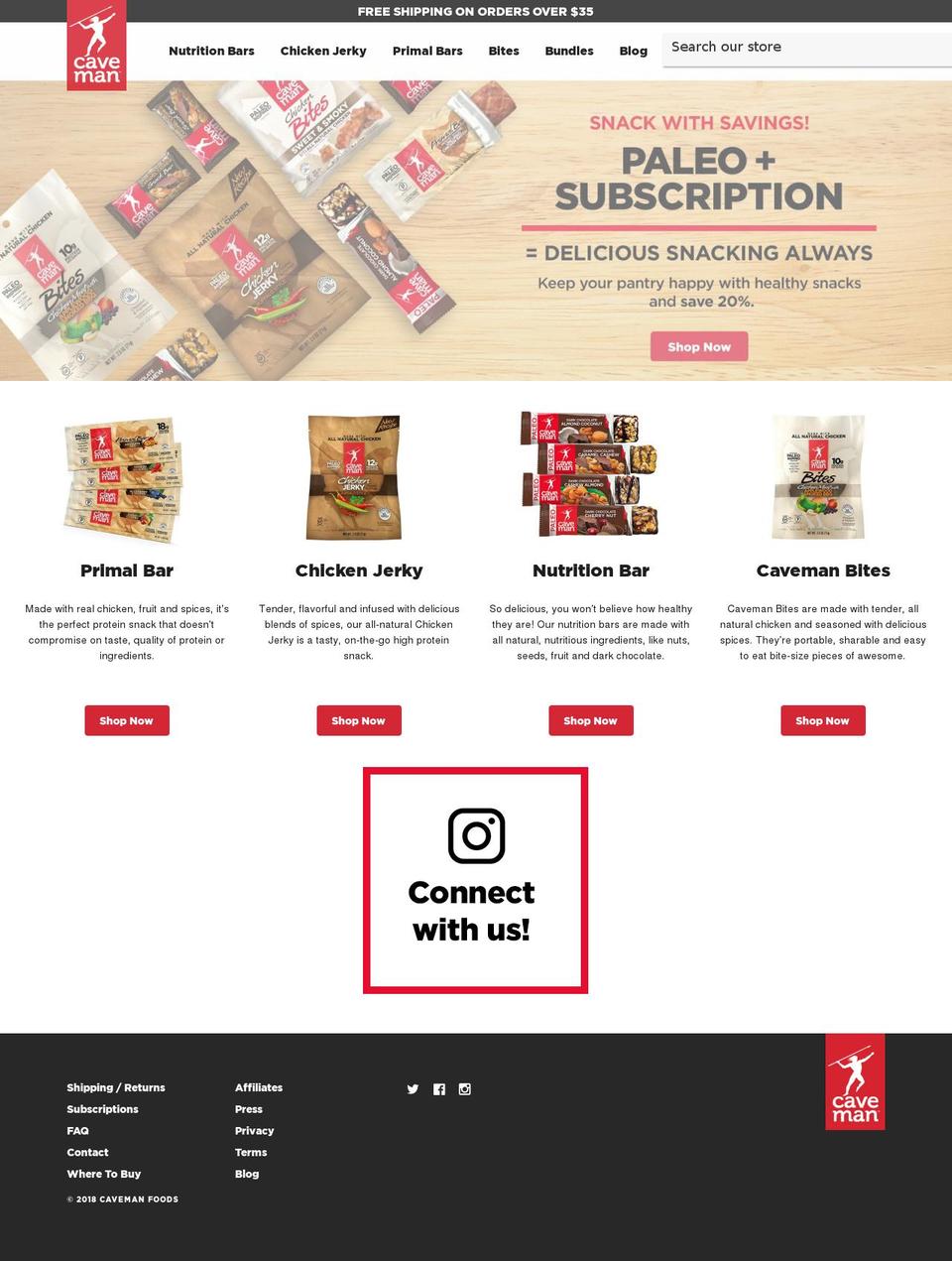 cavemanfoods.net shopify website screenshot